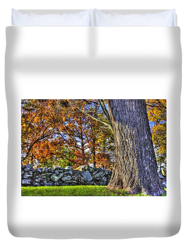 Gettysburg Duvet Cover featuring the photograph Gettysburg at Rest - Stone Fence Near Old Cyclorama Visitors Center by Michael Mazaika