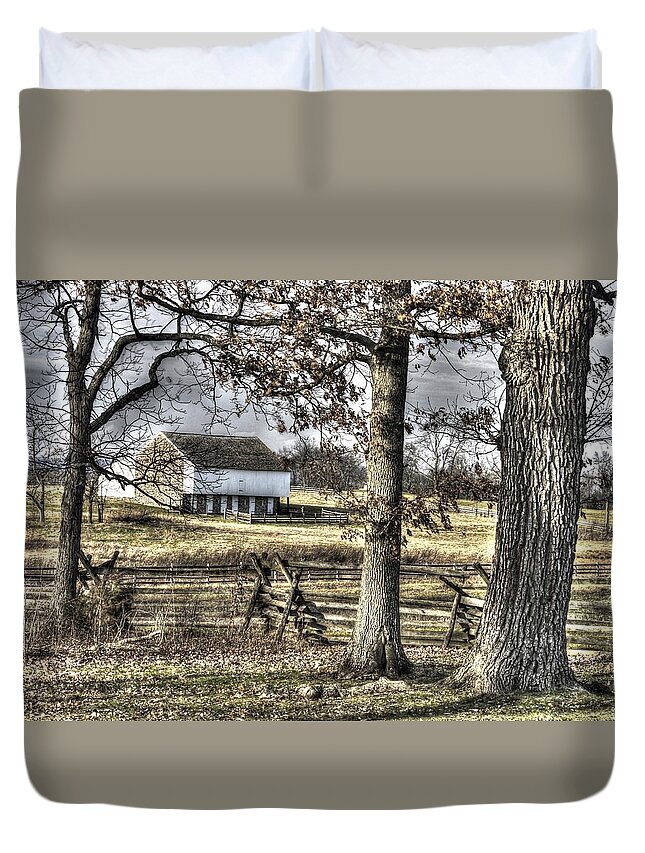 Gettysburg Duvet Cover featuring the photograph Gettysburg at Rest - Winter Muted Edward Mc Pherson Farm by Michael Mazaika