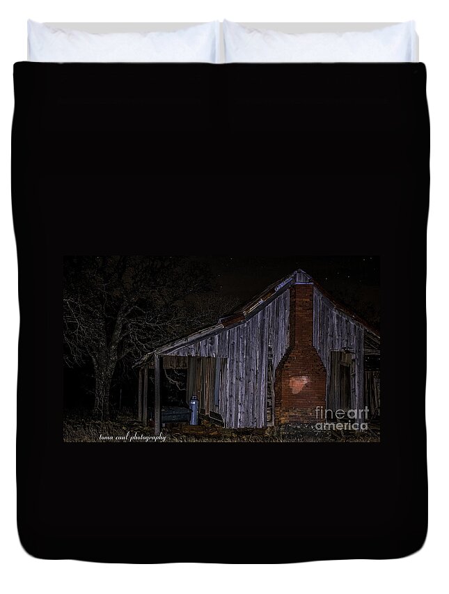 People Duvet Cover featuring the photograph Ghost Cowboy at the Old Ranch House by Toma Caul
