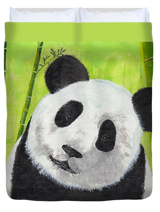 Panda Bear Duvet Cover featuring the painting Giant Panda by David Jackson