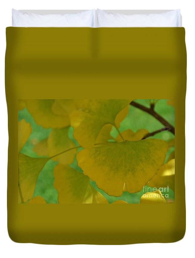 Ginkgo Leaves Duvet Cover featuring the photograph Ginkgo Leaves Abstract by Amy Lucid