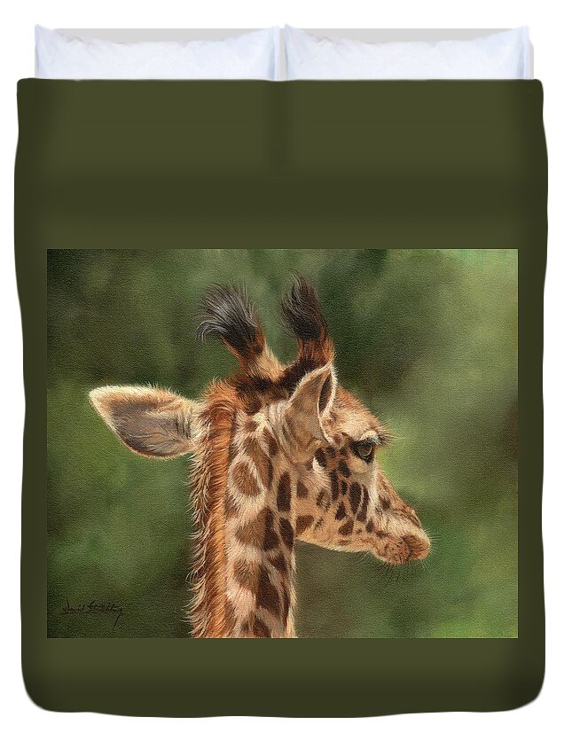 Giraffe Duvet Cover featuring the painting Giraffe by David Stribbling