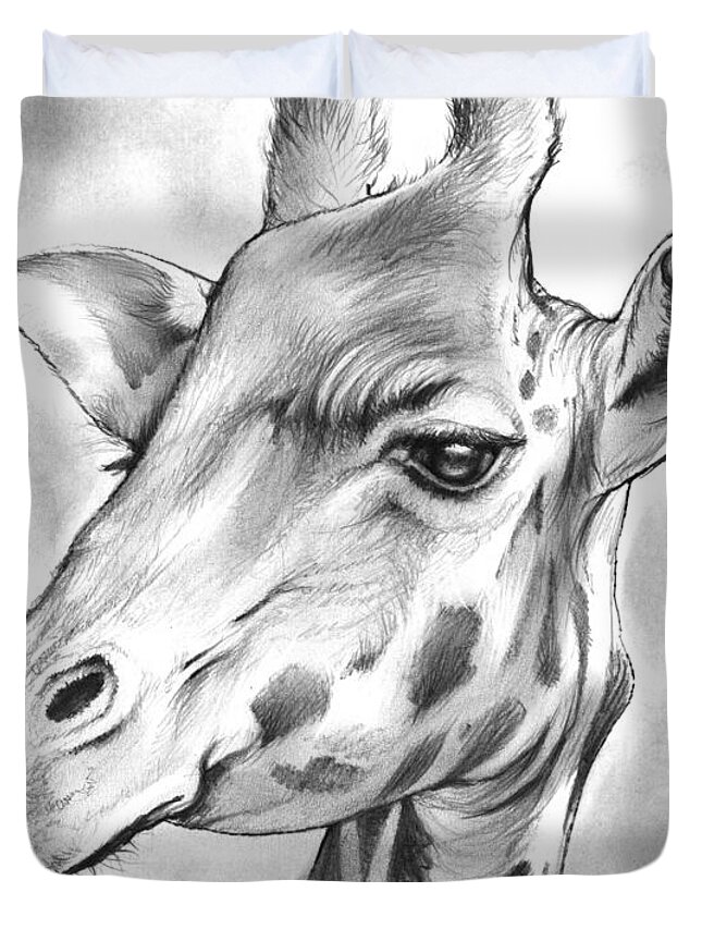 Giraffe Duvet Cover featuring the drawing Giraffe by Greg Joens
