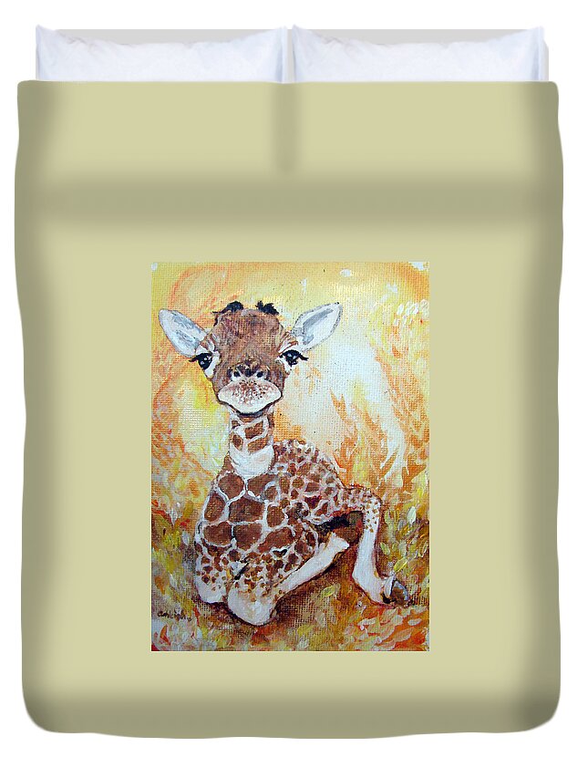 Giraffe Duvet Cover featuring the painting Giraffe I am Your Friend Until the Very End by Ashleigh Dyan Bayer