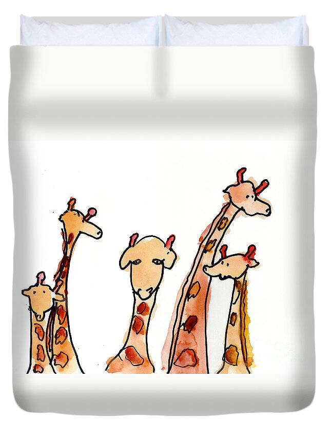 Giraffe Duvet Cover featuring the painting Giraffes by Max Hutcheson Age Eleven