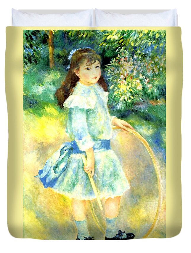 Pierre-auguste Renoir Duvet Cover featuring the digital art Girl With A Hoop by Pierre-Auguste Renoir