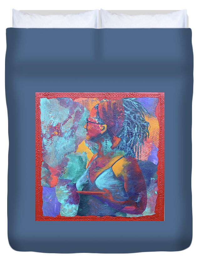 People Duvet Cover featuring the painting Girl With Dreads by Nancy Jolley