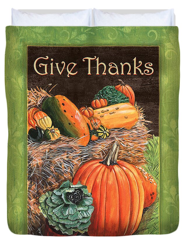 Thanksgiving Duvet Cover featuring the painting Give Thanks by Debbie DeWitt