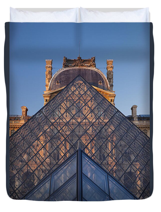 Architectural Duvet Cover featuring the photograph Glass Pyramid at Musee du Louvre by Brian Jannsen