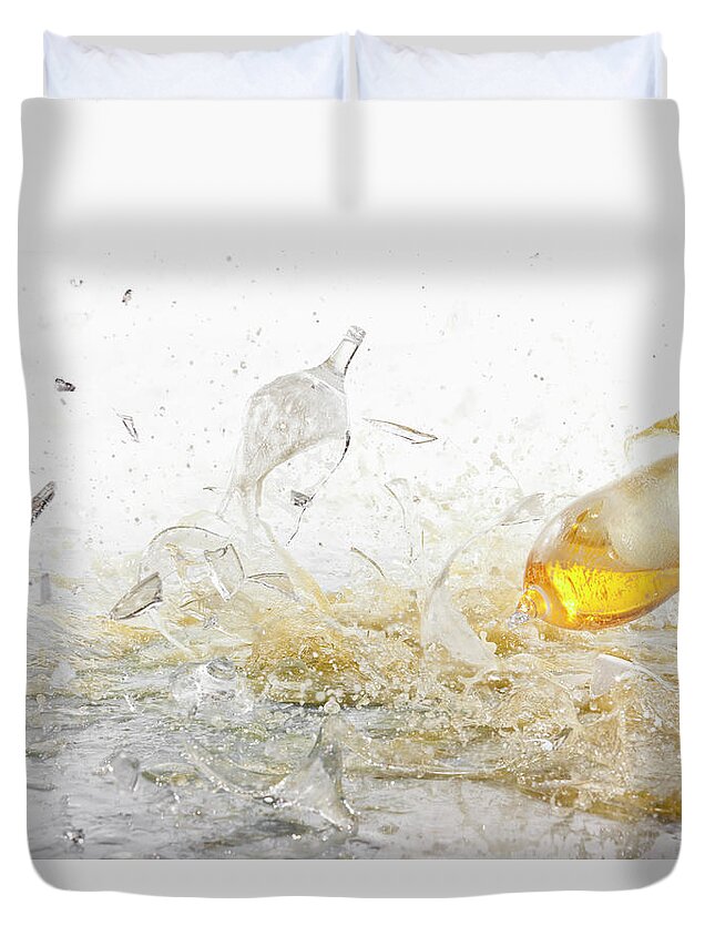White Background Duvet Cover featuring the photograph Glasses Of Beer Shattering by Fstop Images - Dual Dual