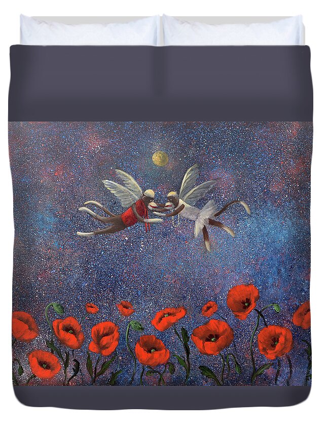 Sock Monkeys Duvet Cover featuring the painting Glenda the Good Witch Has Flying Monkeys Too by Rand Burns