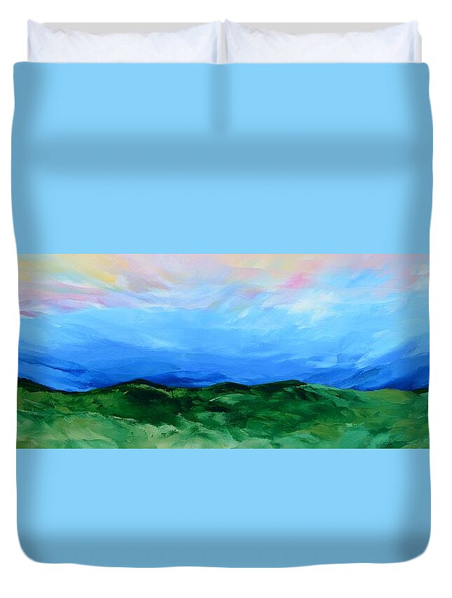 Sky Duvet Cover featuring the painting Glimpse of the Splendor by Linda Bailey