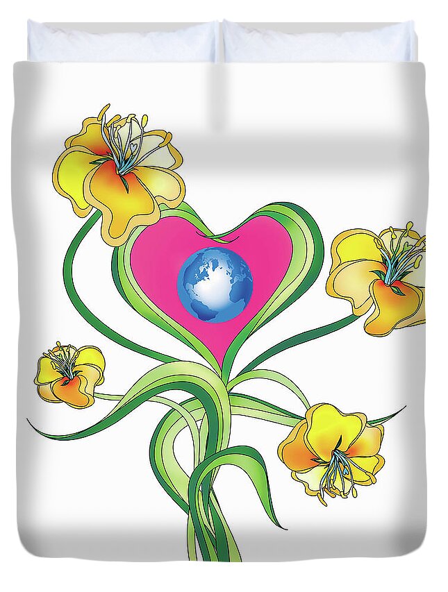 Beauty Duvet Cover featuring the photograph Globe In Center Of Heart-shaped Flower by Ikon Ikon Images