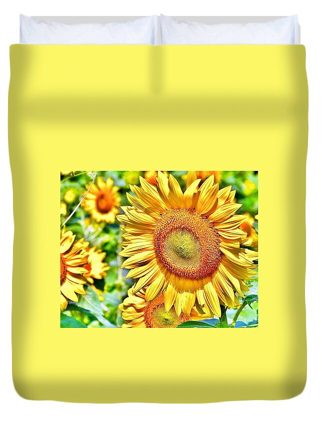 Flower Duvet Cover featuring the photograph Glorious Sunflowers by Kim Bemis