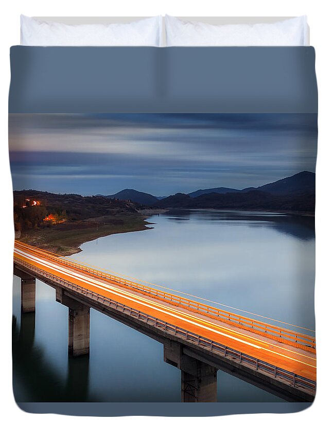 Bulgaria Duvet Cover featuring the photograph Glowing Bridge by Evgeni Dinev