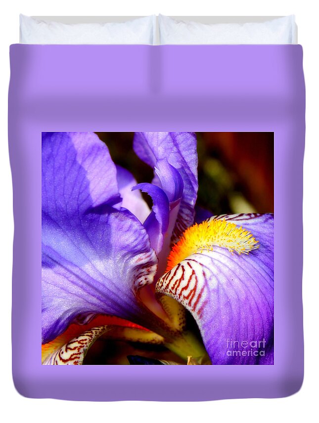 Purple Iris Duvet Cover featuring the photograph Glowing Iris by Carol Groenen