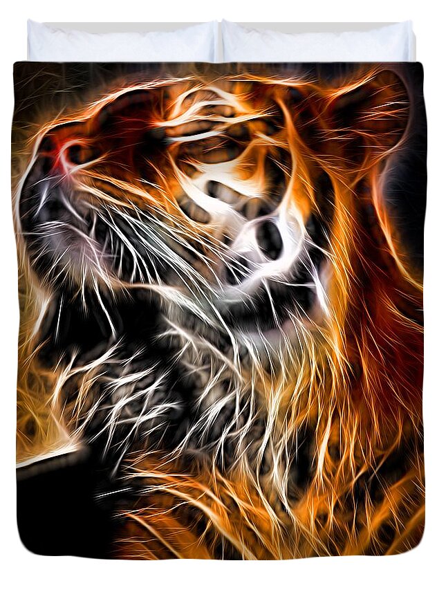 Tiger Duvet Cover featuring the painting Glowing Tiger by Jon Volden