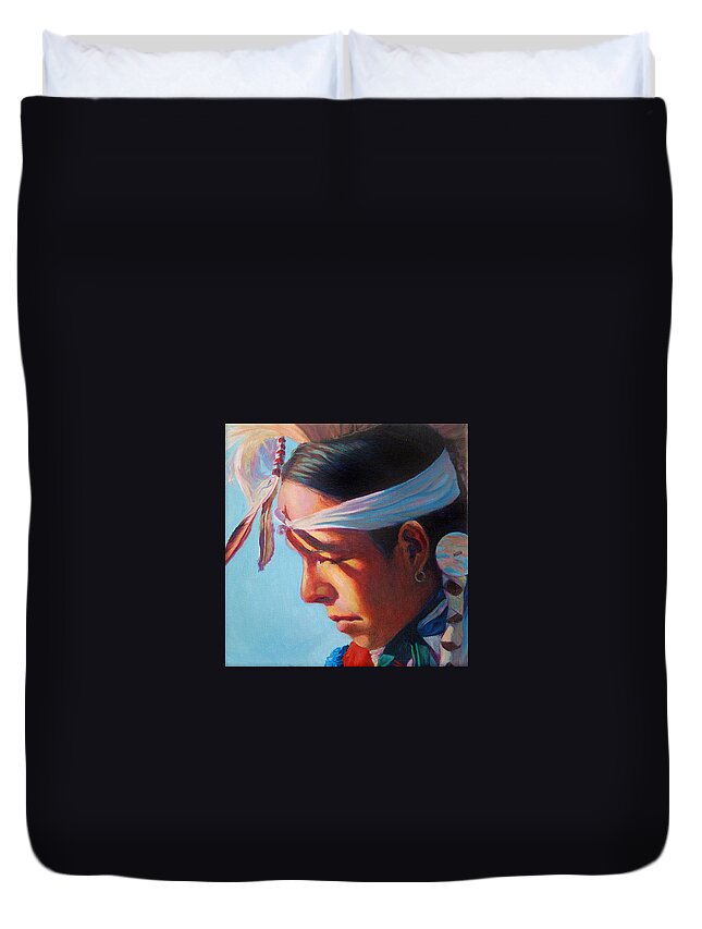 Native American Duvet Cover featuring the painting Glowing youth by Christine Lytwynczuk