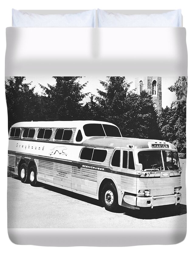 1950's Duvet Cover featuring the photograph GM's Latest Bus Line by Underwood Archives