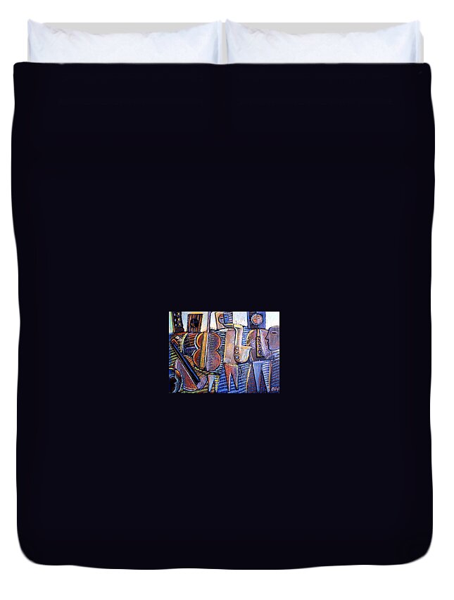 Music Theme Duvet Cover featuring the painting Gods of Jazz by Gerry High