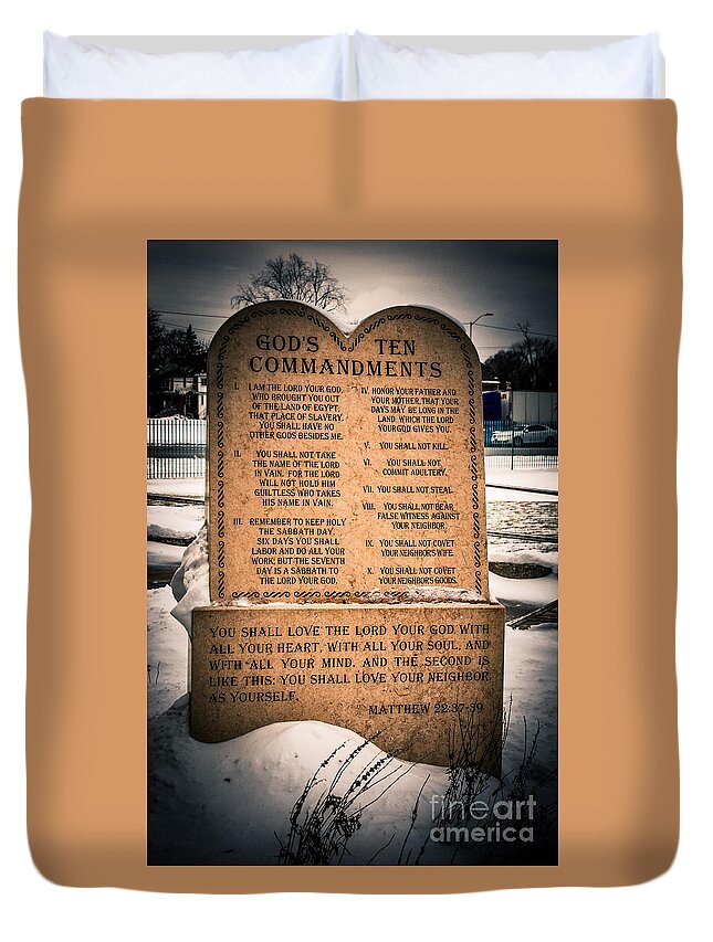 10 Commandments Duvet Cover featuring the photograph God's Ten Commandments by Grace Grogan