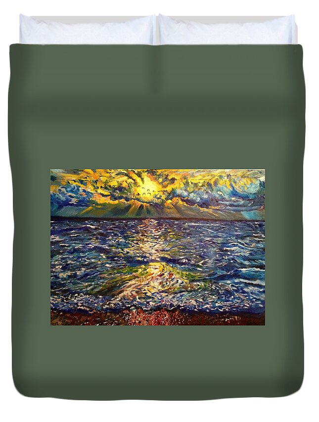 Sea Duvet Cover featuring the painting Going Home by Belinda Low