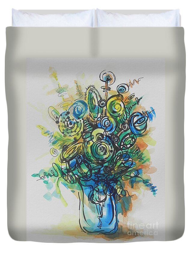 Watercolor Duvet Cover featuring the painting Going in Circles by Chrisann Ellis