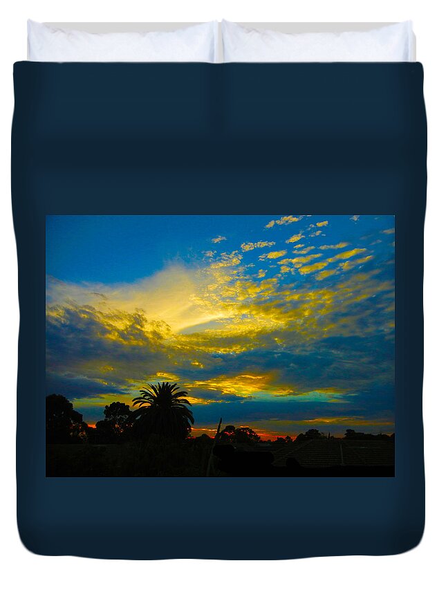 Sunset. Landscape Duvet Cover featuring the photograph Gold and Blue Sunset by Mark Blauhoefer