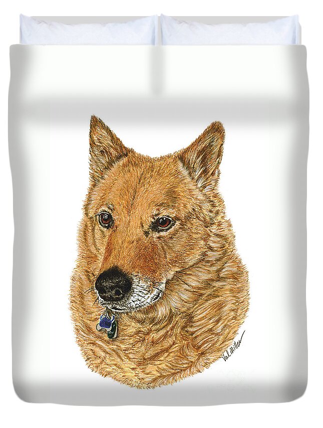 German Shepherd Chow Mix Breed Duvet Cover featuring the drawing Golden Beauty by Val Miller