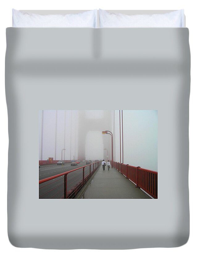 Golden Gate Bridge Duvet Cover featuring the photograph G. G. Bridge Walking by Oleg Zavarzin