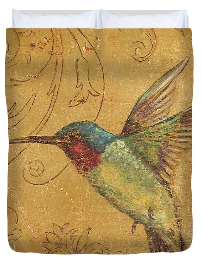 Hummingbird Duvet Cover featuring the painting Golden Hummingbird II by Patricia Pinto