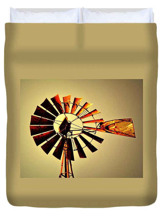Windmill Duvet Cover featuring the photograph Golden Light Windmill by Marty Koch