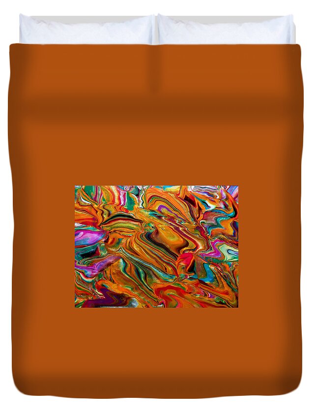Abstract Duvet Cover featuring the mixed media Golden Rule by Deborah Stanley