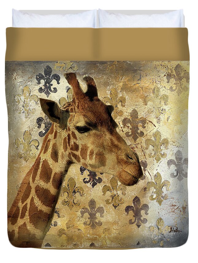 Golden Duvet Cover featuring the digital art Golden Safari IIi (giraffe) by Patricia Pinto