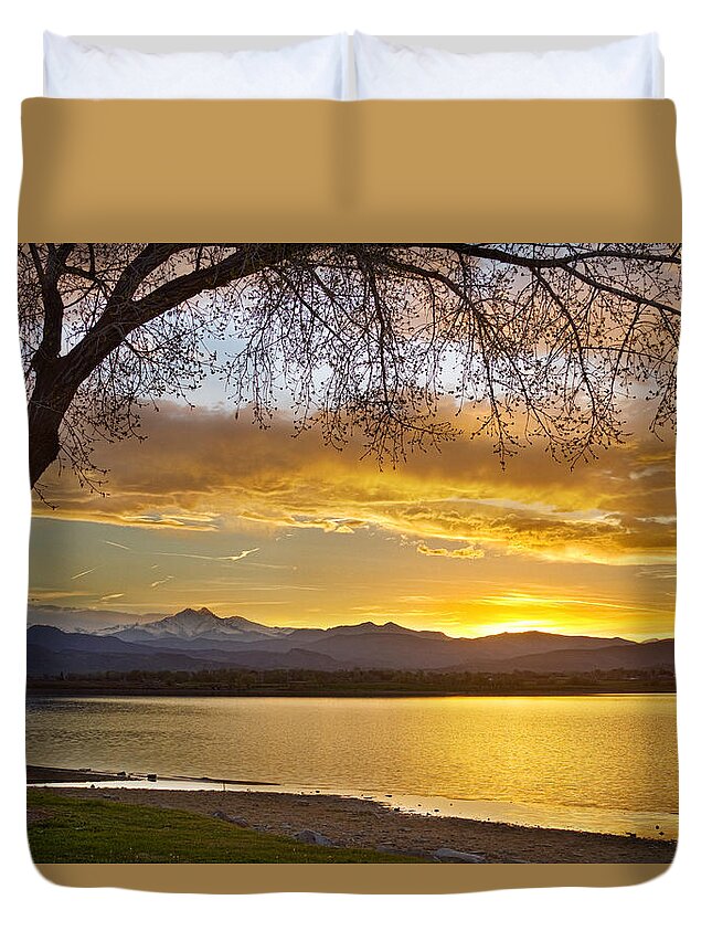 Trees Duvet Cover featuring the photograph Golden Spring Time Twin Peaks Sunset View by James BO Insogna