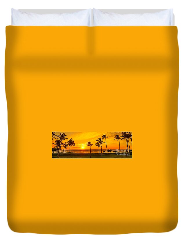 Hawaii Sunset Duvet Cover featuring the photograph Golden Sunset at Ko Olina by Aloha Art