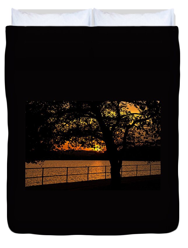 America Duvet Cover featuring the photograph Golden Sunset at Washington's Tidal Basin by Mitchell R Grosky
