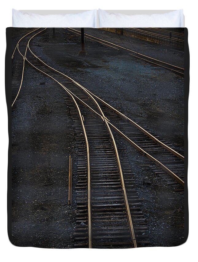 Black Duvet Cover featuring the photograph Golden Tracks by Margie Hurwich
