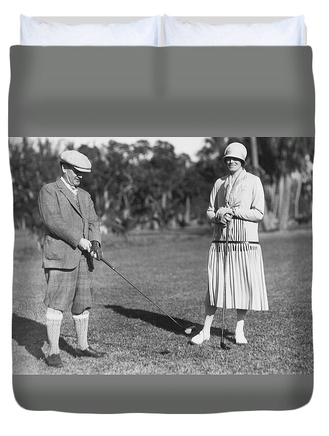 1920s Duvet Cover featuring the photograph Golf At Palm Beach by Underwood Archives