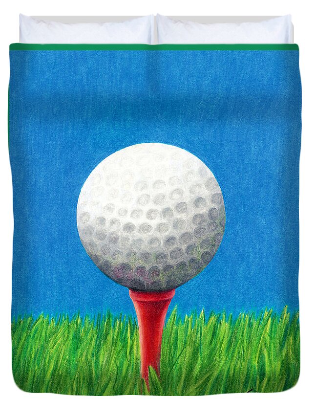 Golf Duvet Cover featuring the drawing Golf Ball and Tee by Janice Dunbar