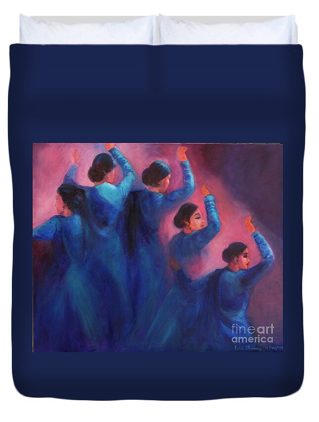 Kathak Dancers Duvet Cover featuring the painting Gopis dancing in the dusk by Asha Sudhaker Shenoy