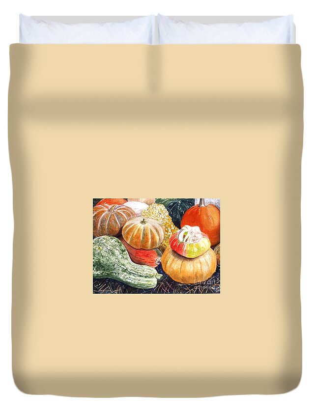 Gourds Duvet Cover featuring the painting Gourds by Carol Flagg