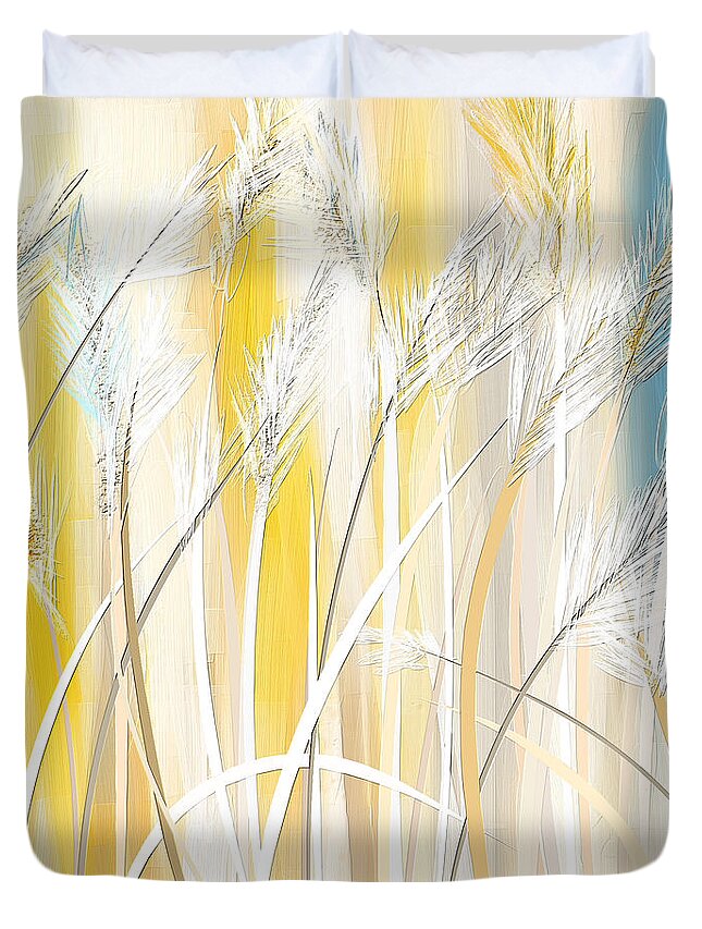 Yellow Duvet Cover featuring the painting Graceful Grasses by Lourry Legarde