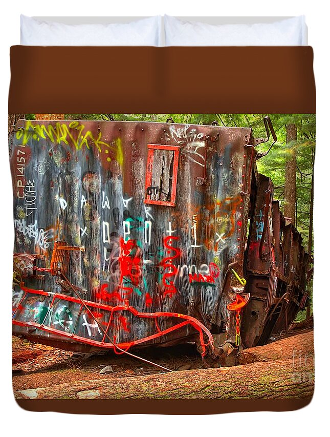 Train Wreck Duvet Cover featuring the photograph Graffiti On The Wreckage by Adam Jewell
