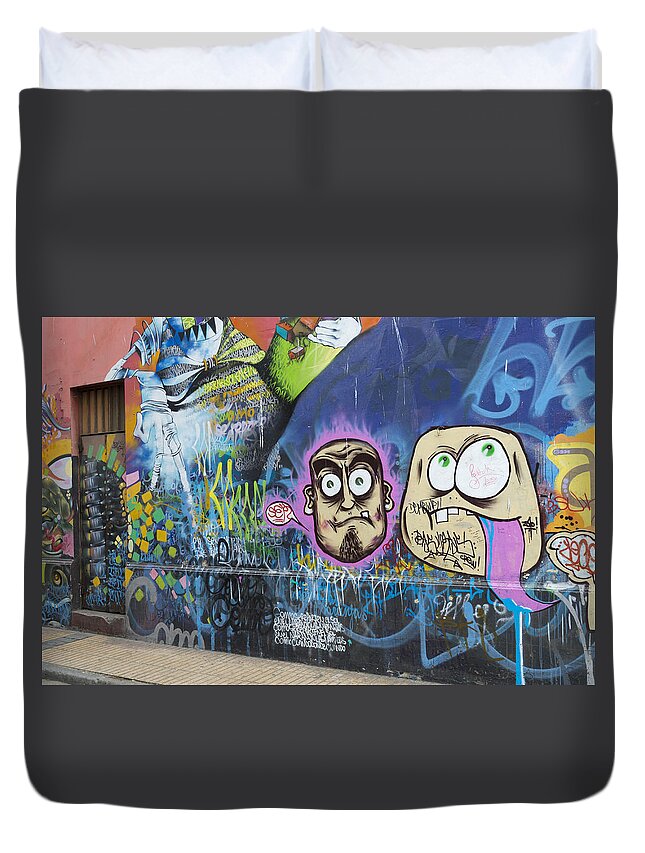 Chile Duvet Cover featuring the painting Graffiti Wall Art In Valparaiso, Chile by John Shaw