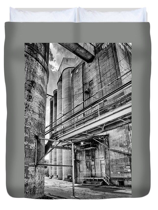 Bw Duvet Cover featuring the photograph Grain Mill Silo by Paul W Faust - Impressions of Light