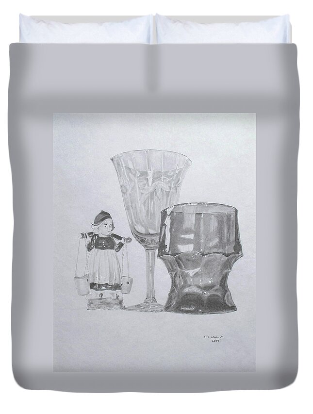 Glassware Duvet Cover featuring the drawing Grammas Glasses by Mary Ellen Mueller Legault