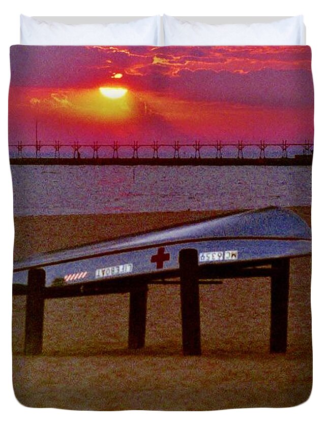 Life Boat Duvet Cover featuring the photograph Grand Haven Lifeboat by Daniel Thompson