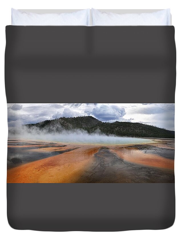 Bacterial Mat Duvet Cover featuring the photograph Grand Prismatic Spring by Rob Hemphill