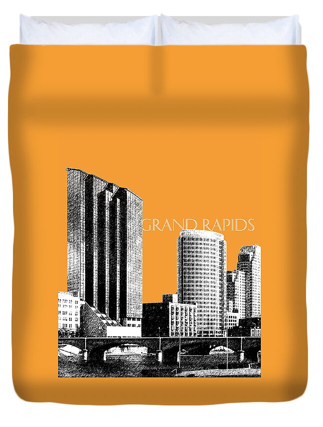 Architecture Duvet Cover featuring the digital art Grand Rapids Skyline - Orange by DB Artist